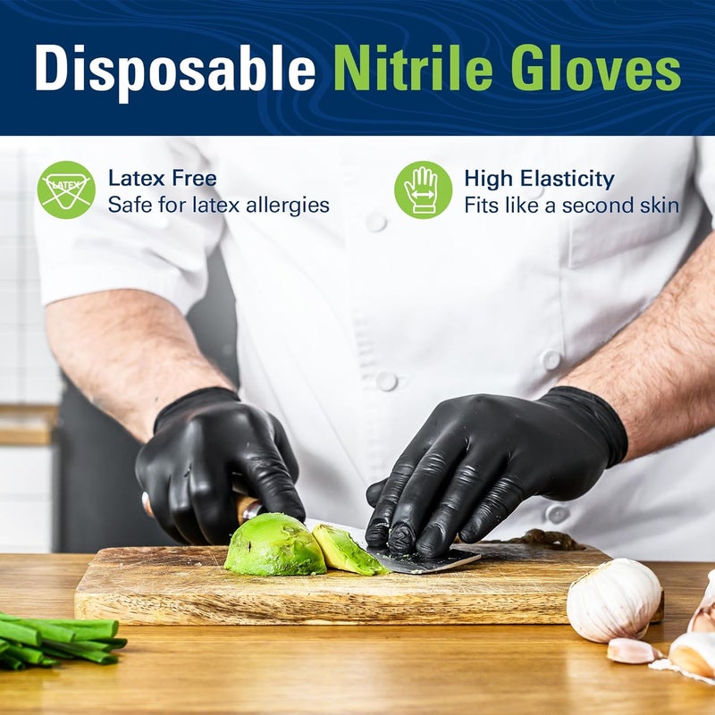 Swift Lite Black Nitrile Gloves, Food Safe Disposable Gloves Latex Free, Rubber Gloves Powder Free for Cooking, Kitchen Clean - Image 2